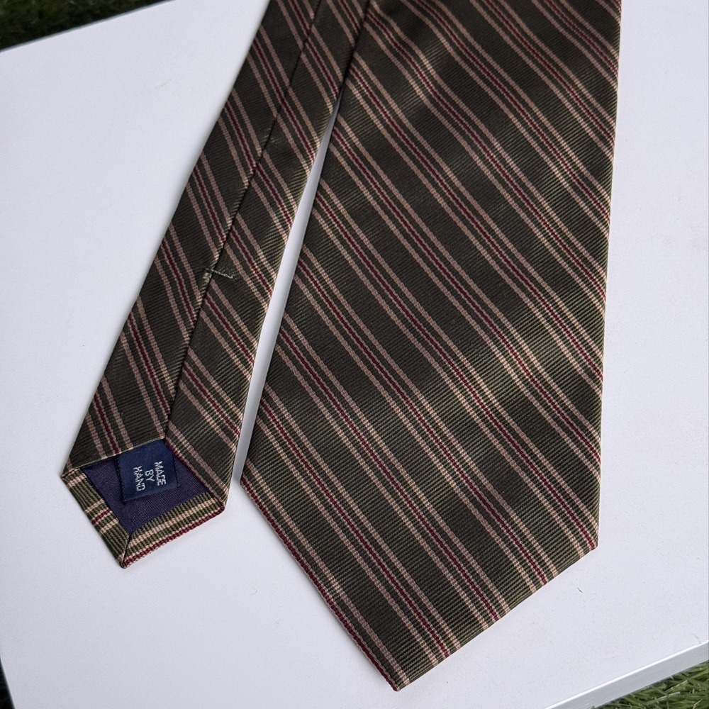Polo Ralph Lauren Silk Tie Forest Green Stripes Handmade USA Woven Designer Mens